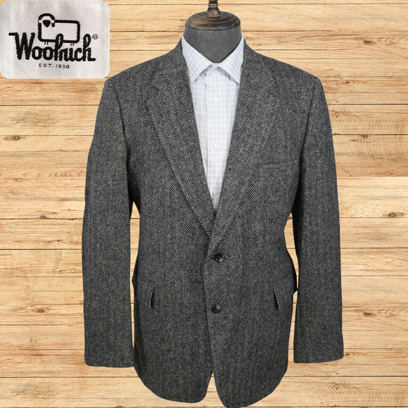 Woolrich Other - Woolrich Mens 42 Sport Coat Gray Herringbone Tweed 100% Wool Blazer Vintage USA